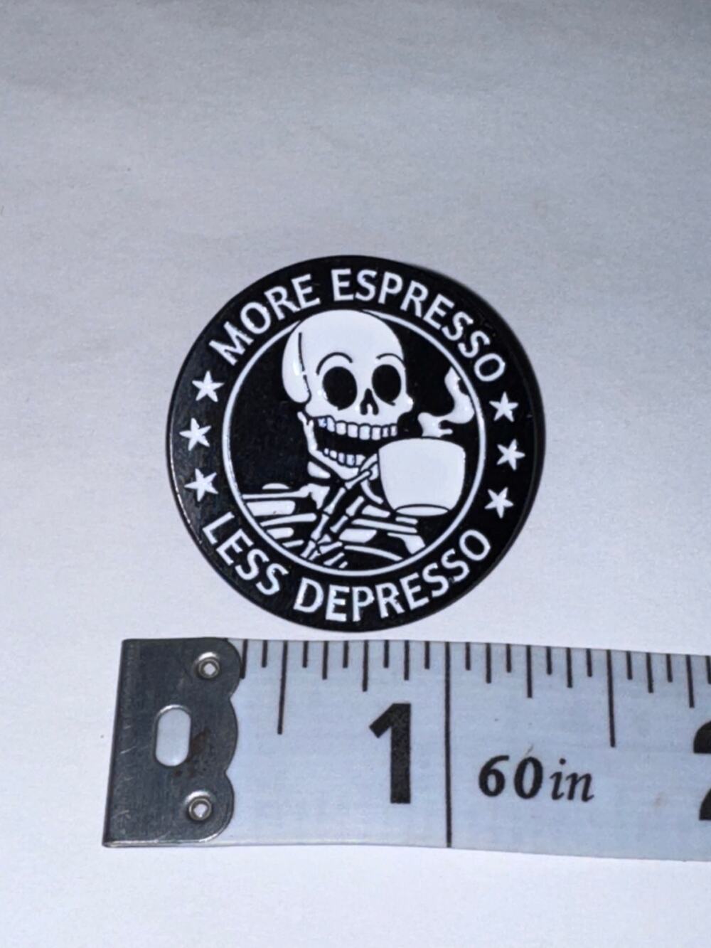 More Espresso Less Depresso Coffee Skeleton Pin Brooch
